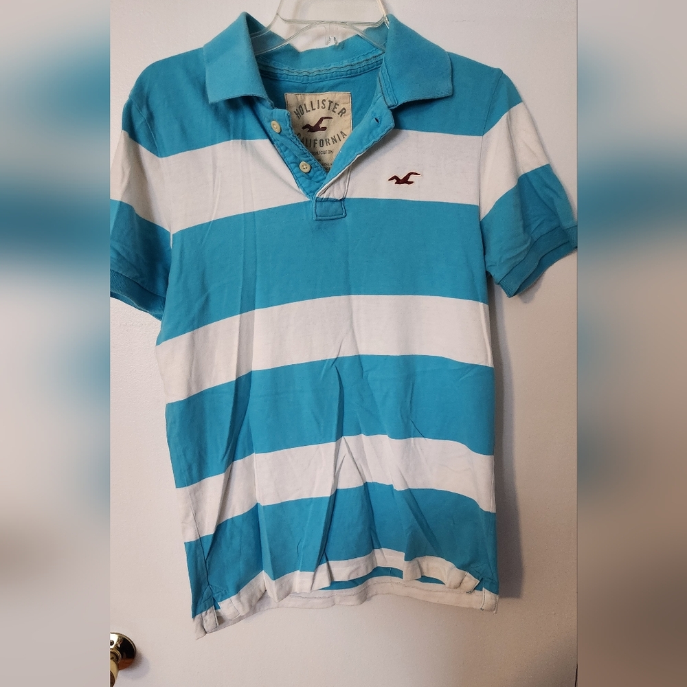 Hollister Blue and White Striped Kids Polo Shirt